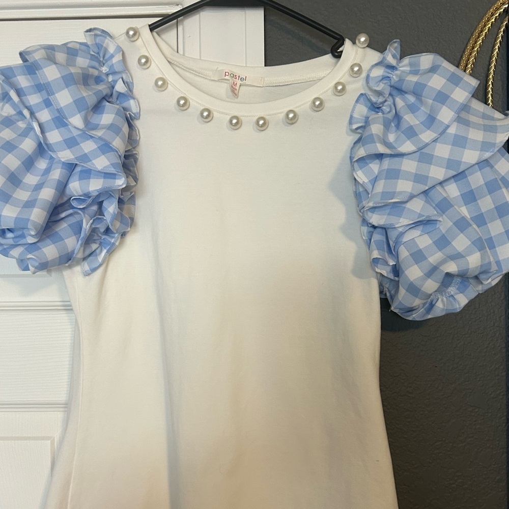 Pastels White Top with Pearl Accents
